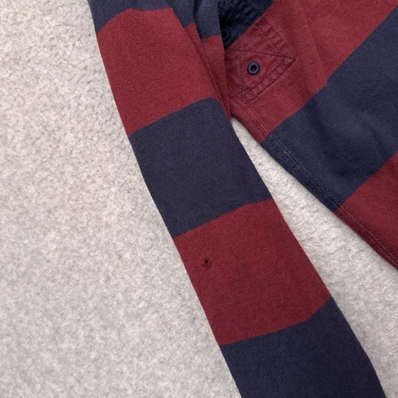 VTG Polo Ralph Lauren Rugby Hoodie Mens XL Red Blue Striped Collared Distressed - Picture 8 of 11
